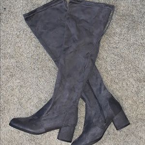 grey suede knee high boots